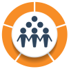 Three figures holding hands icon representing Logic 360 Foundation community projects
