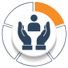 Two hands holding a person icon representing community empowerment
